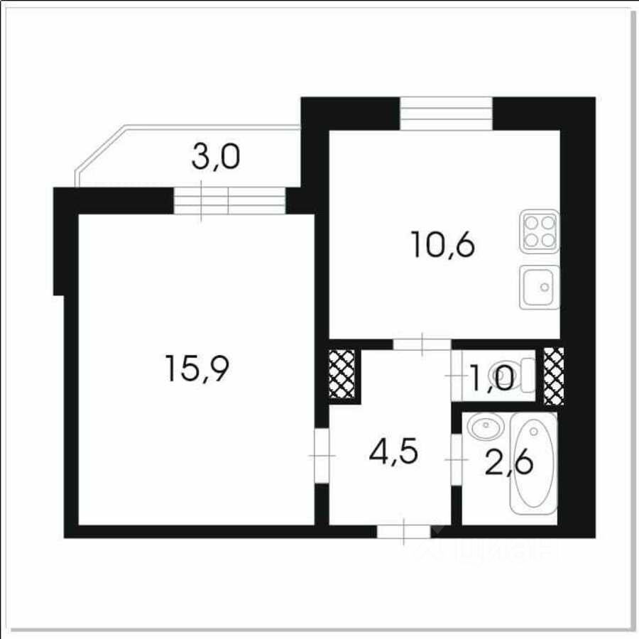 Планировка этой квартиры по данным Циан