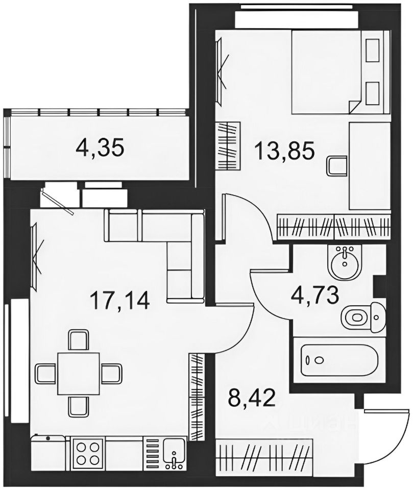 Планировка этой квартиры по данным Циан