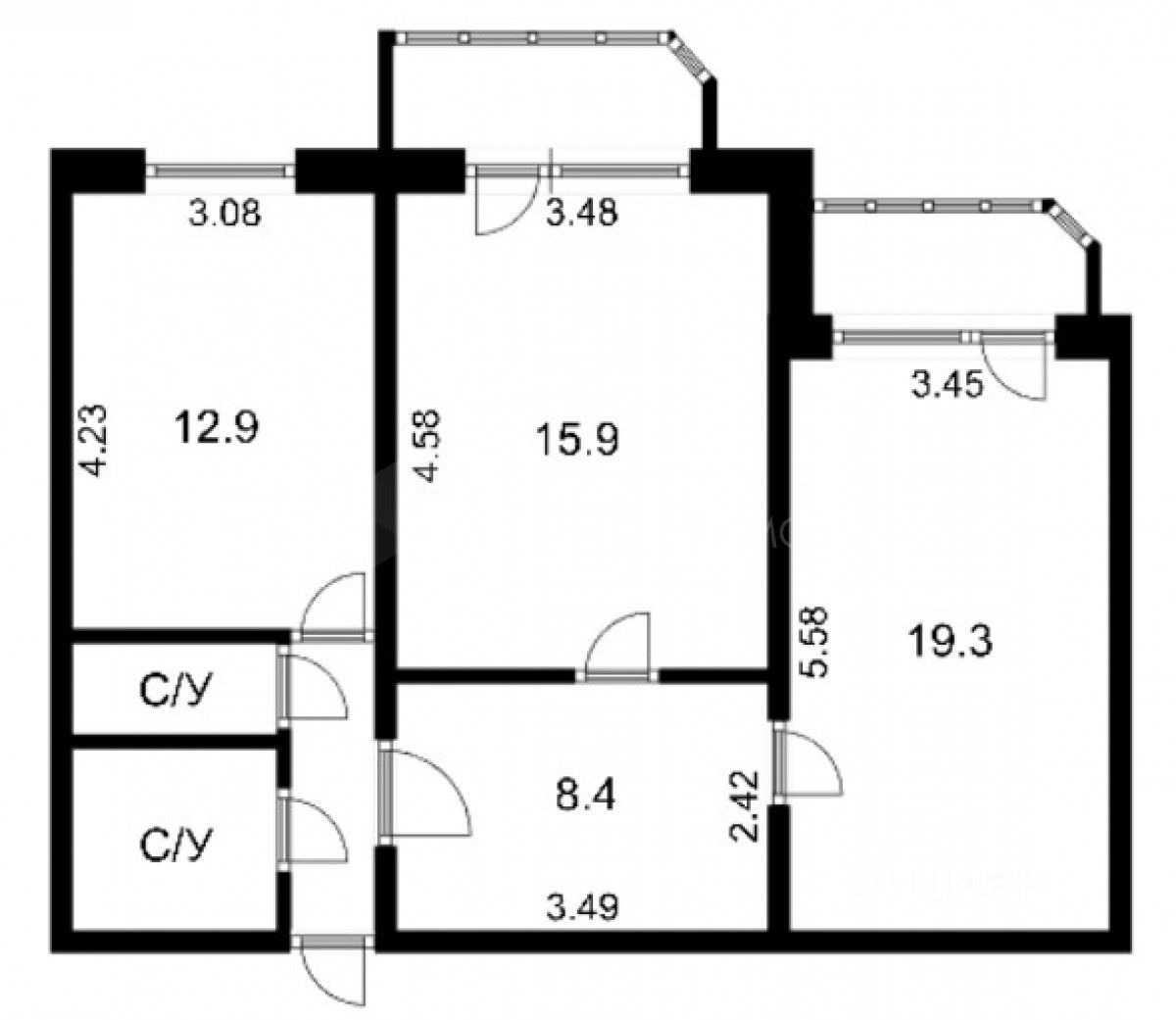 Планировка этой квартиры по данным Циан