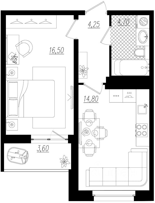 Планировка этой квартиры по данным Циан