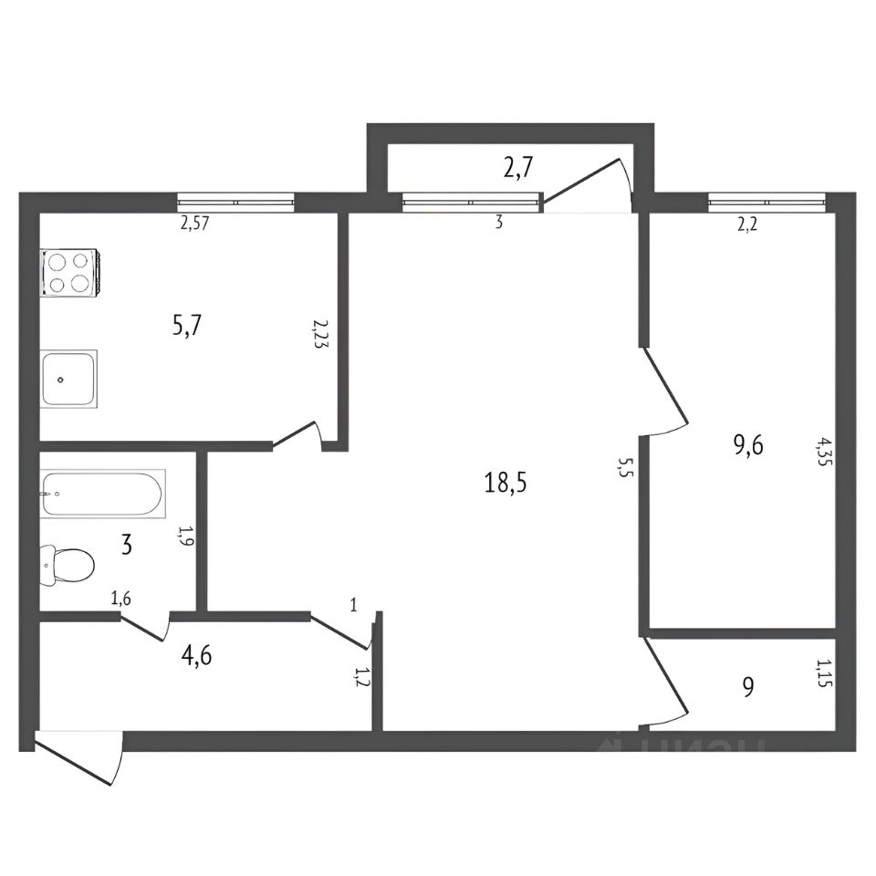 Планировка этой квартиры по данным Циан
