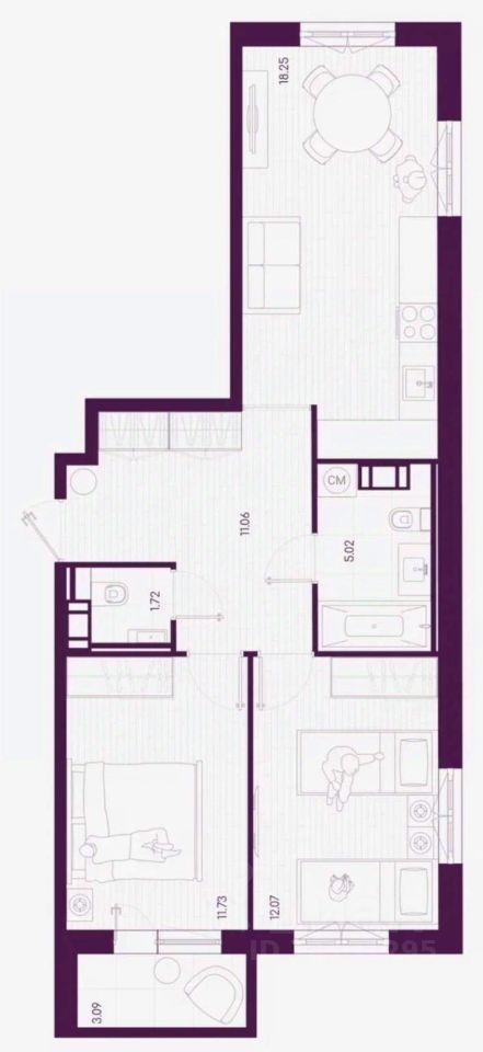 2-комн.кв., 60,8 м², 2/5 этаж