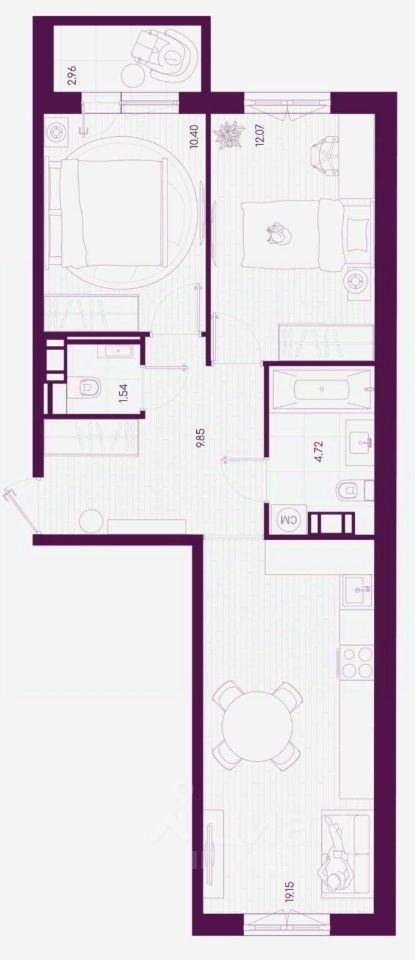 2-комн.кв., 58,6 м², 2/5 этаж