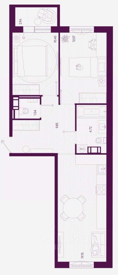 2-комн.кв., 58,6 м², 2/5 этаж