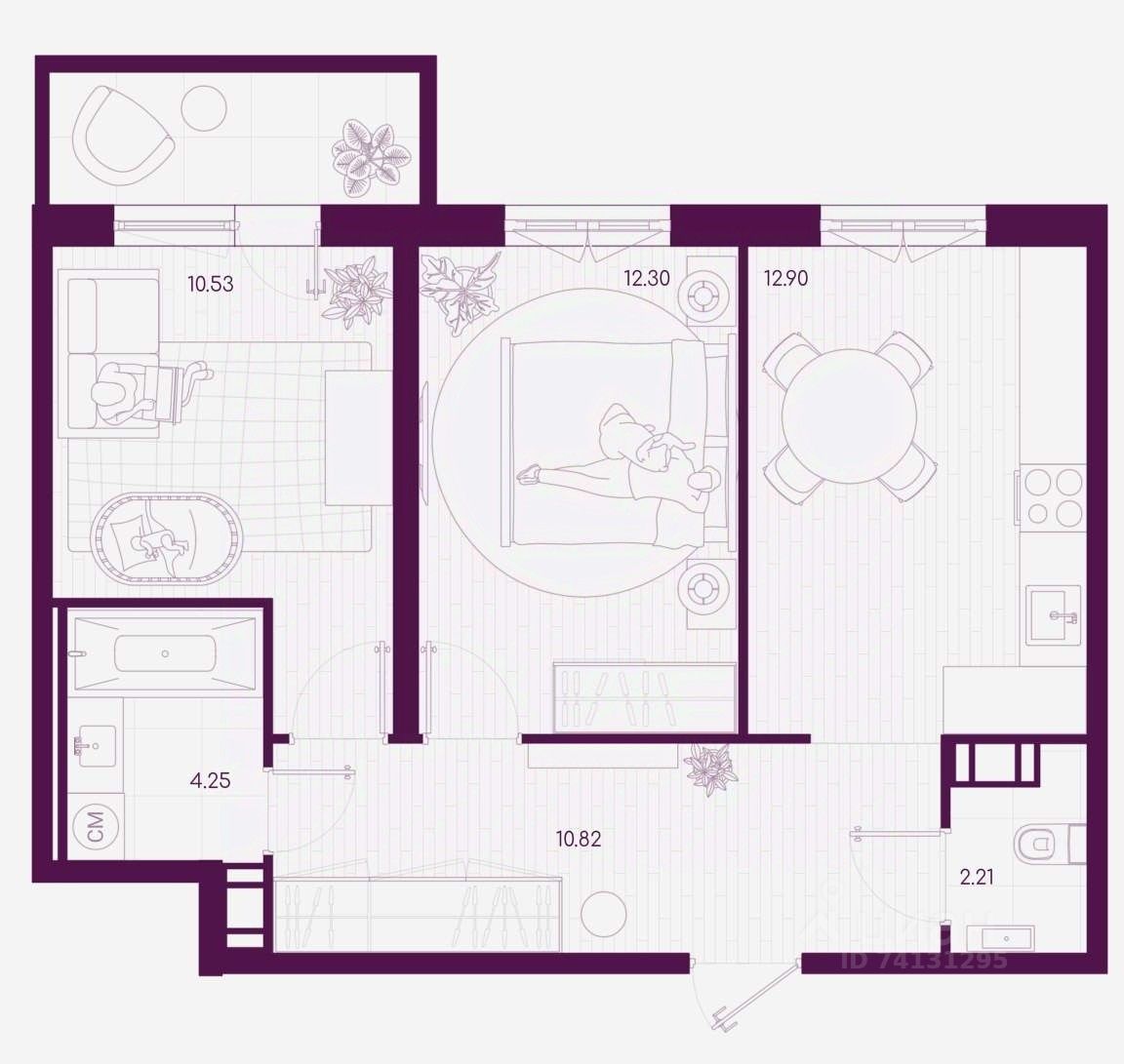 2-комн.кв., 53,5 м², 3/5 этаж