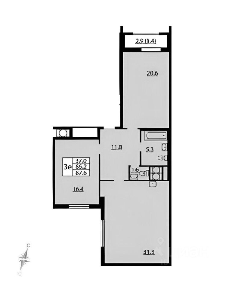 Планировка этой квартиры по данным Циан