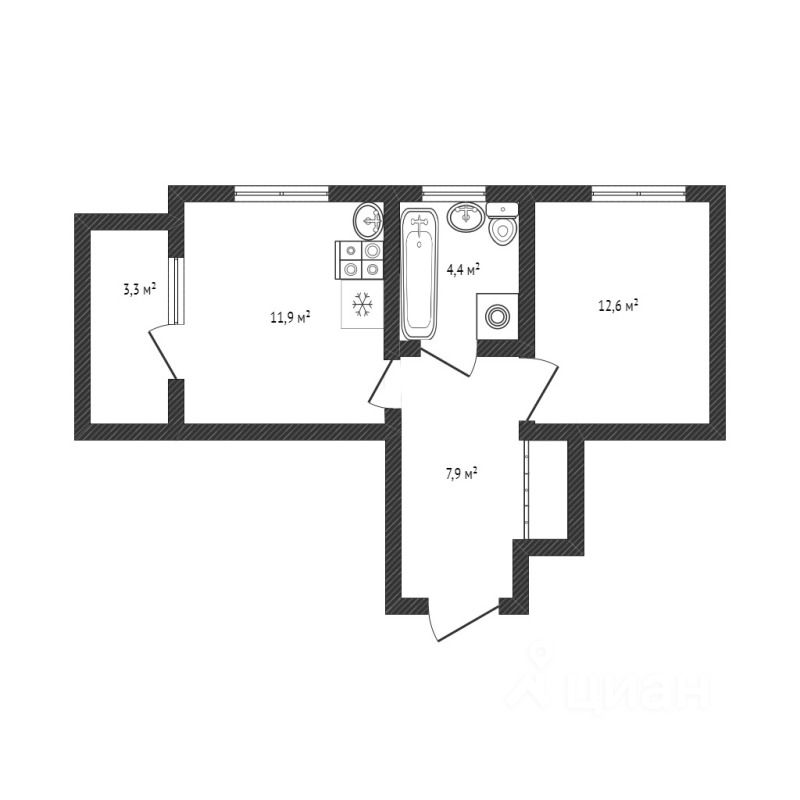 Планировка этой квартиры по данным Циан