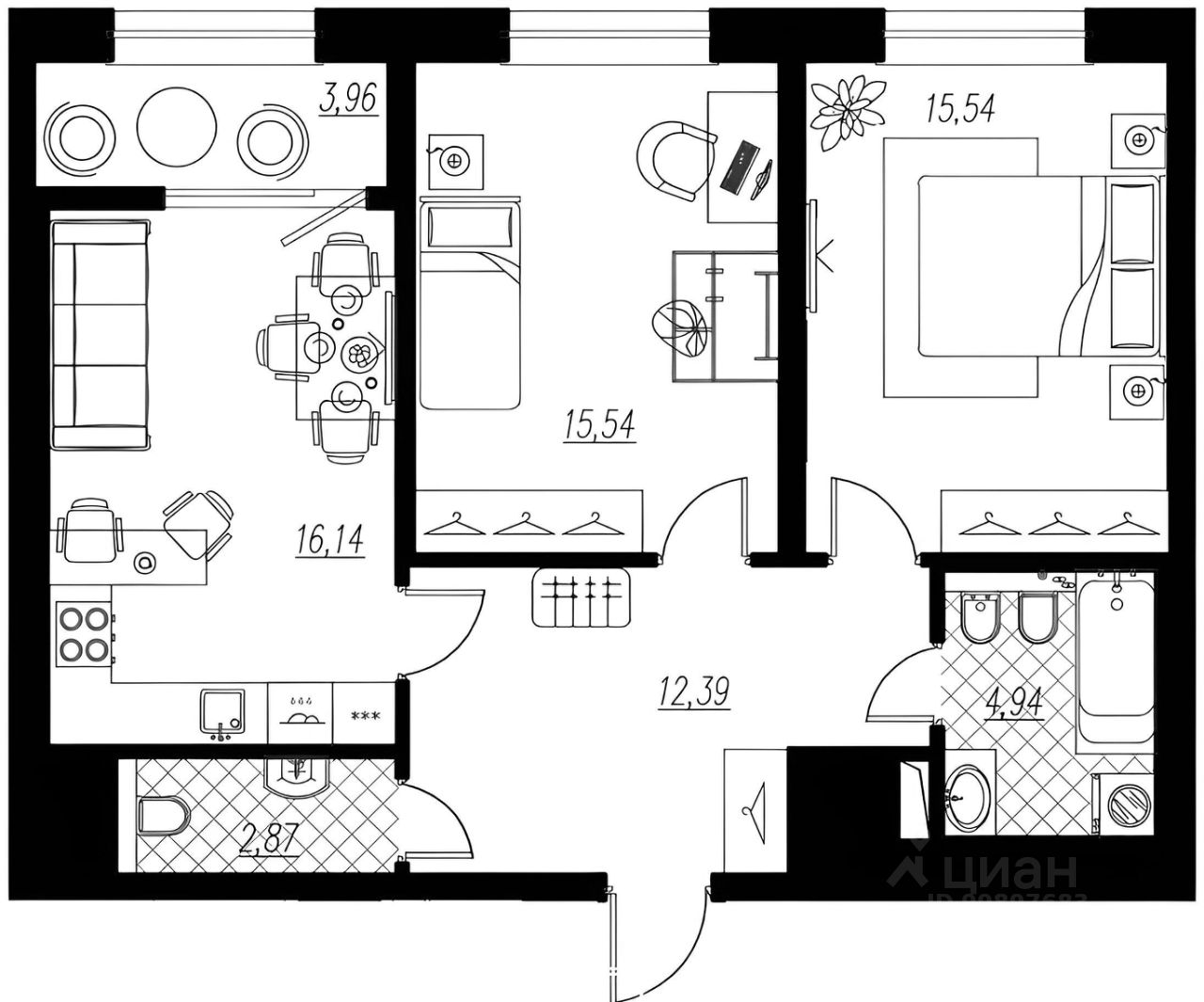 Планировка этой квартиры по данным Циан