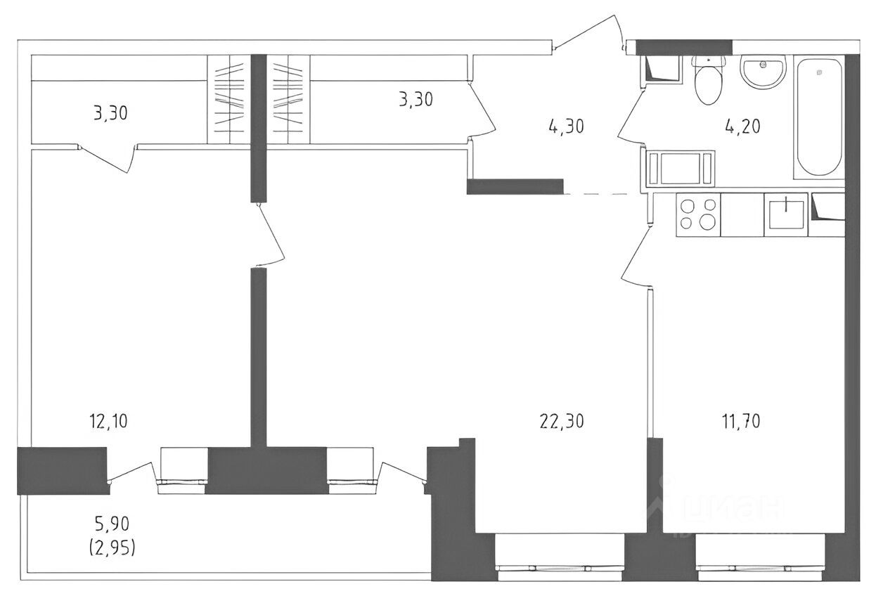 Планировка этой квартиры по данным Циан