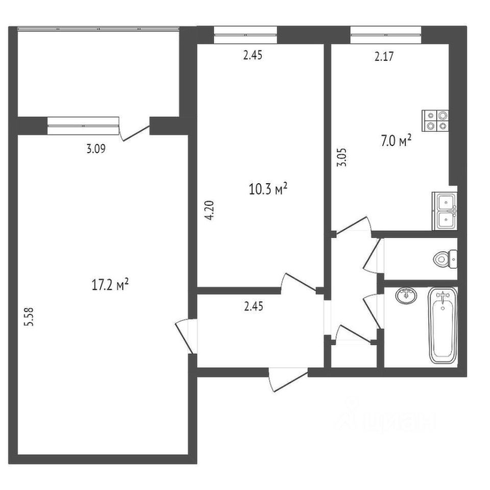 Планировка этой квартиры по данным Циан