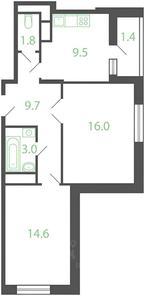 Планировка этой квартиры по данным Циан