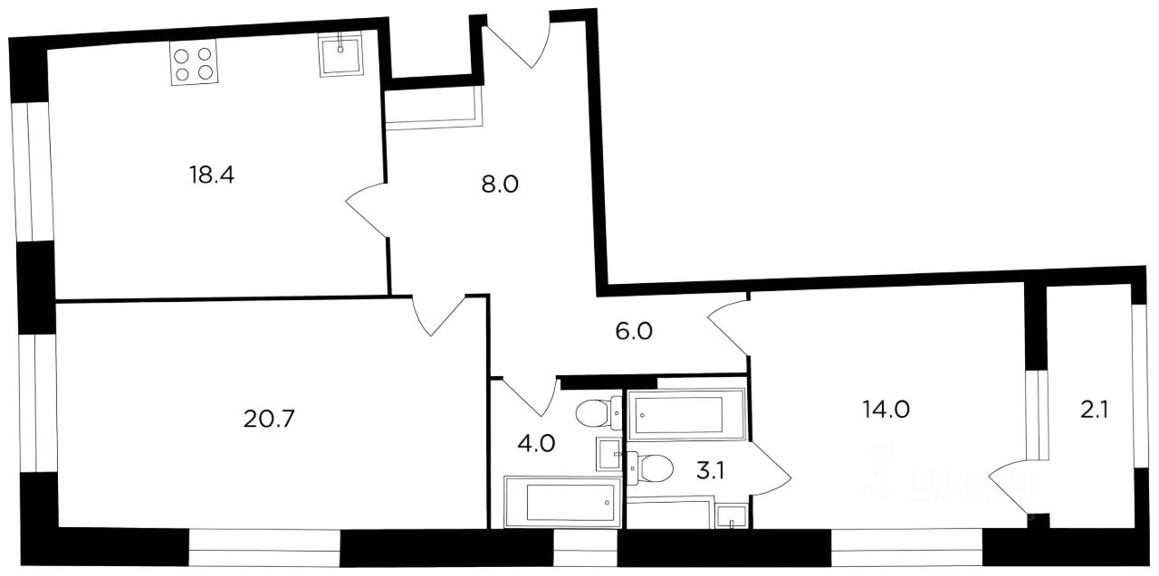 Планировка этой квартиры по данным Циан