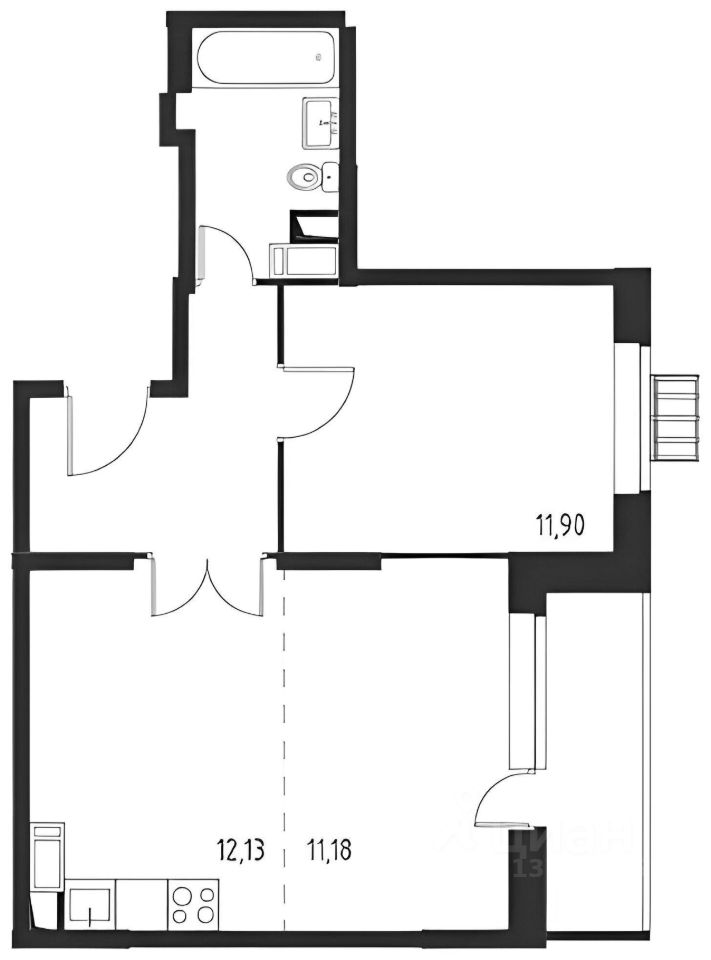 Планировка этой квартиры по данным Циан