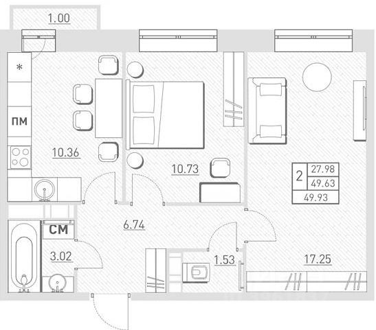Планировка этой квартиры по данным Циан