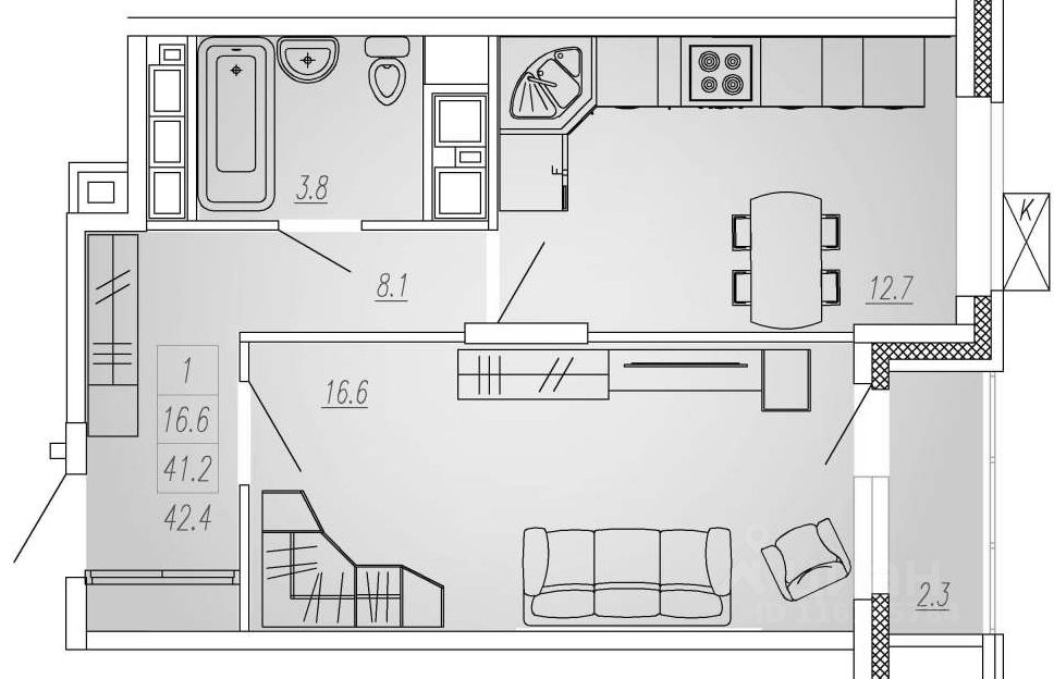 Планировка этой квартиры по данным Циан