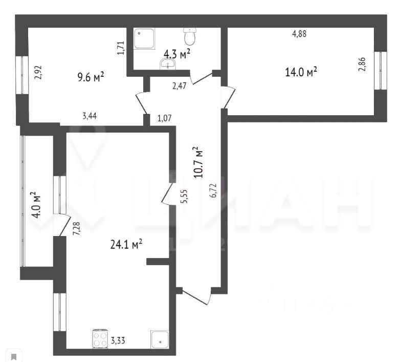 Планировка этой квартиры по данным Циан
