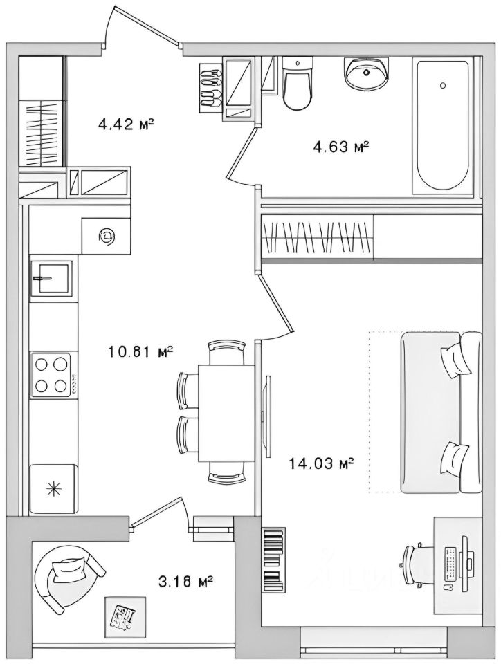 Планировка этой квартиры по данным Циан