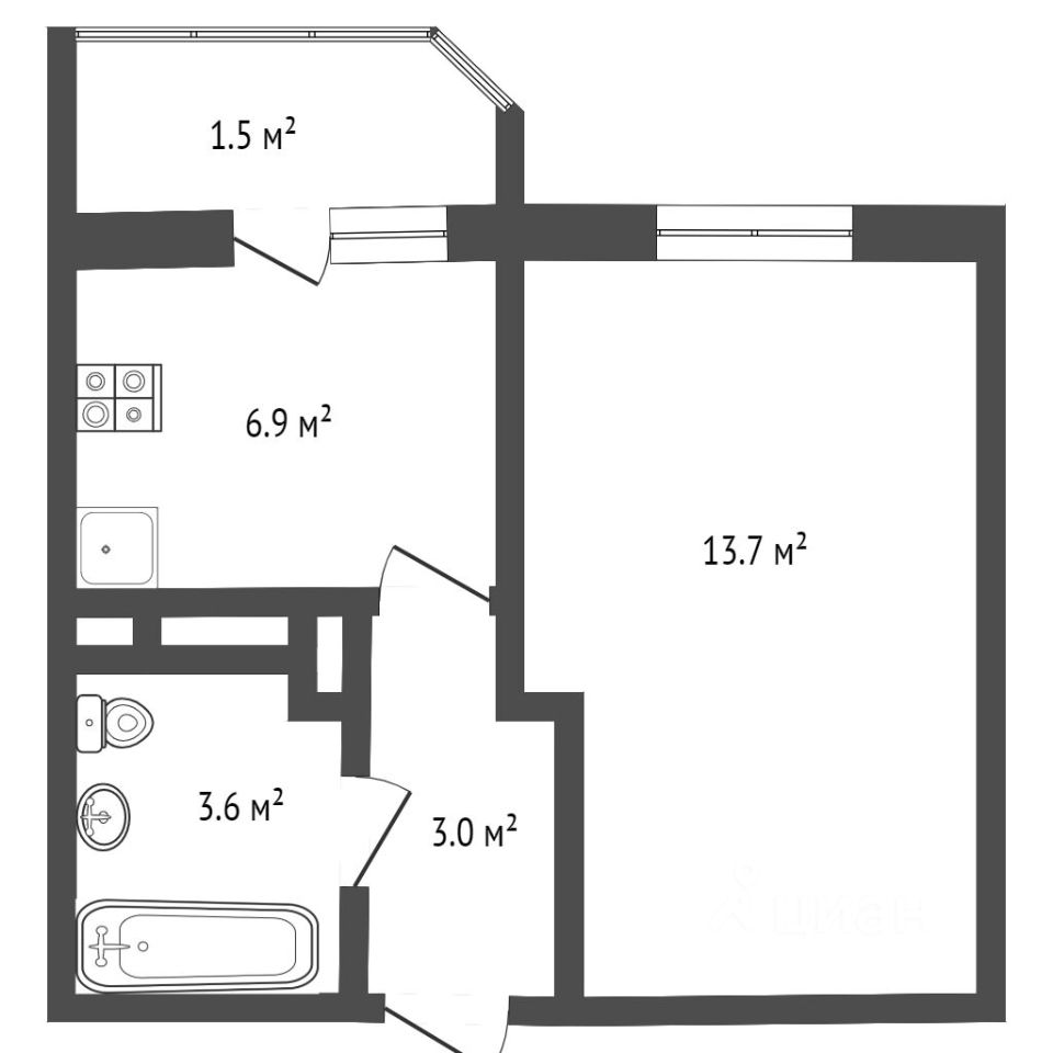 Планировка этой квартиры по данным Циан