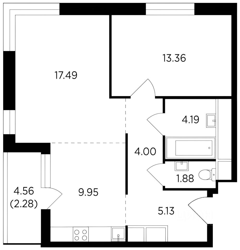Планировка этой квартиры по данным Циан