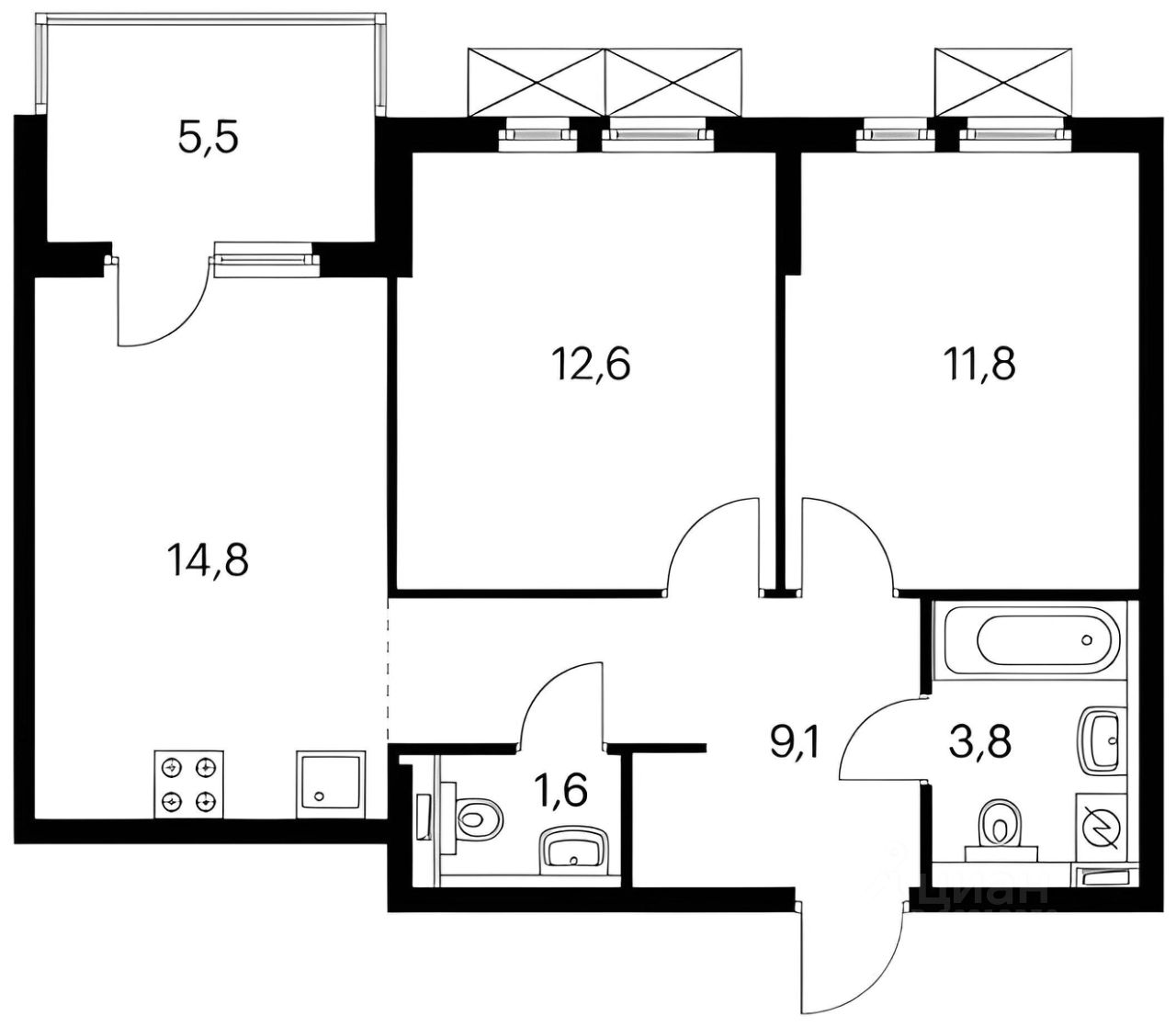 Планировка этой квартиры по данным Циан