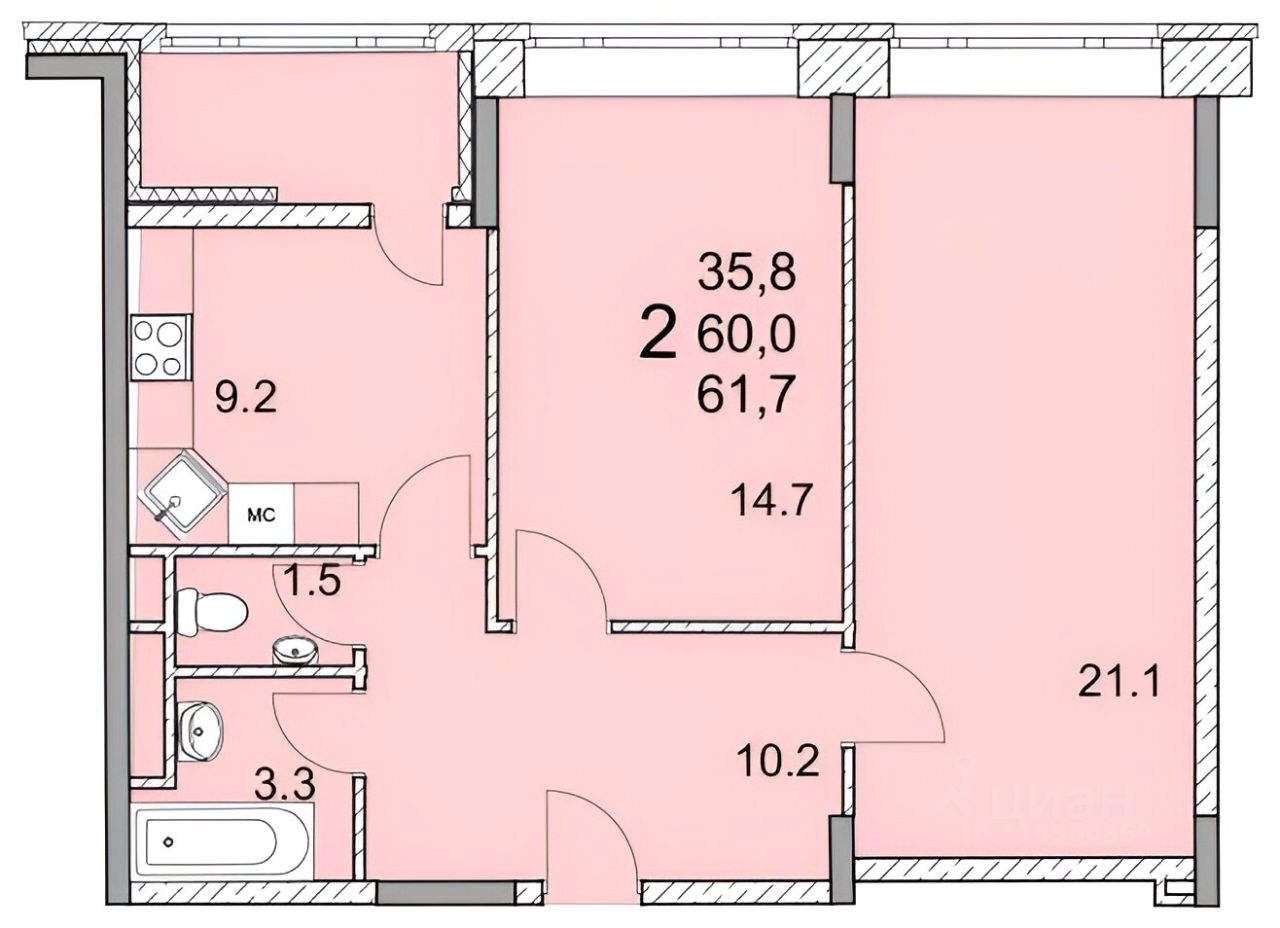 Планировка этой квартиры по данным Циан