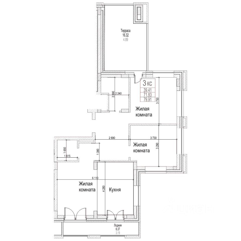 2-комн.кв., 64,9 м², 21/21 этаж