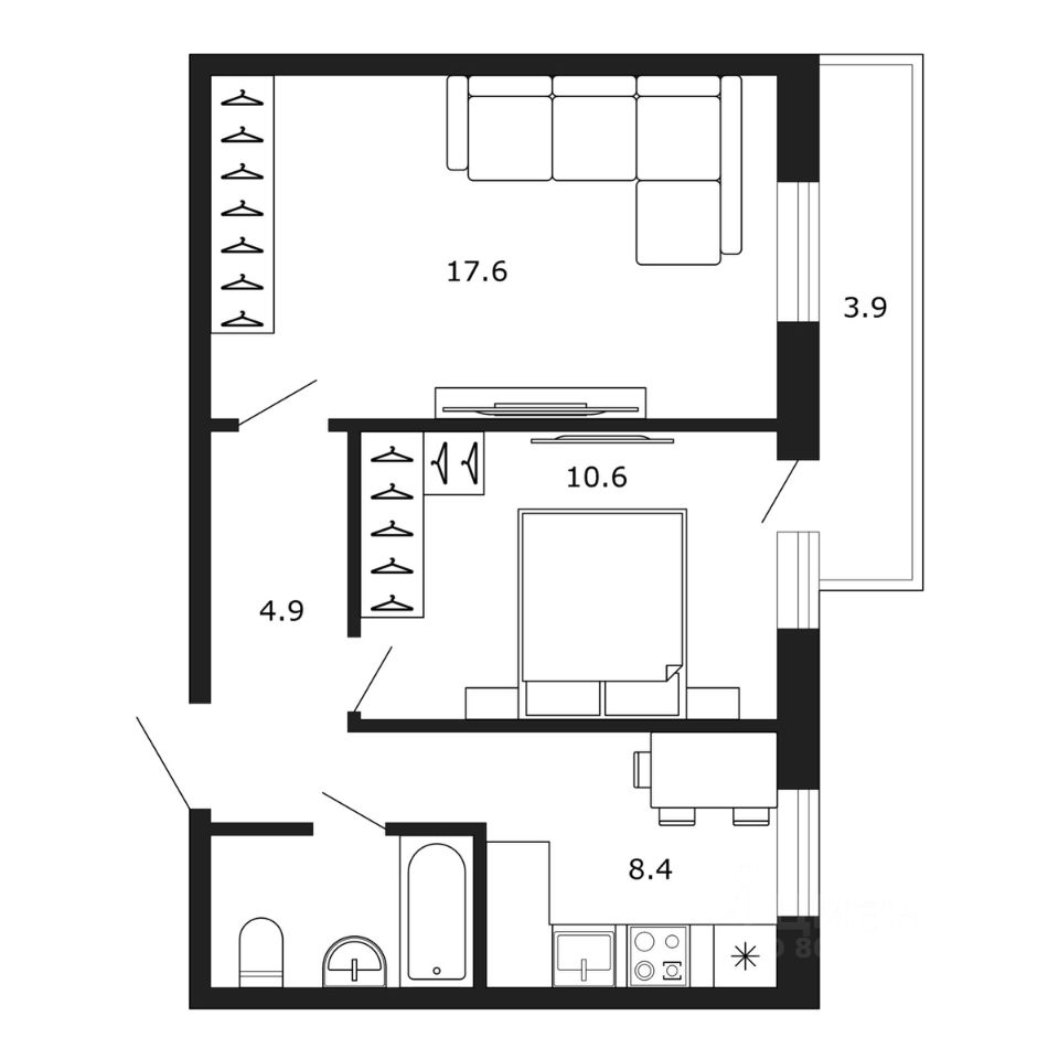 Планировка этой квартиры по данным Циан
