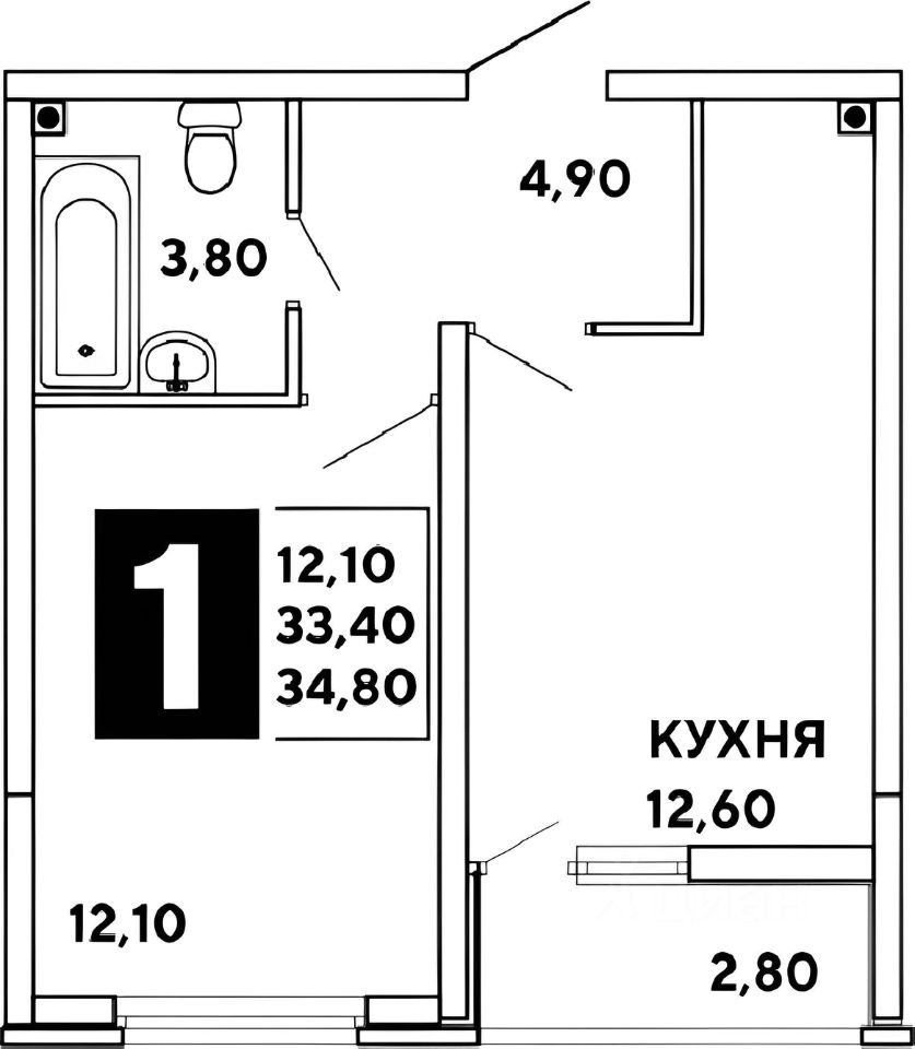Планировка этой квартиры по данным Циан