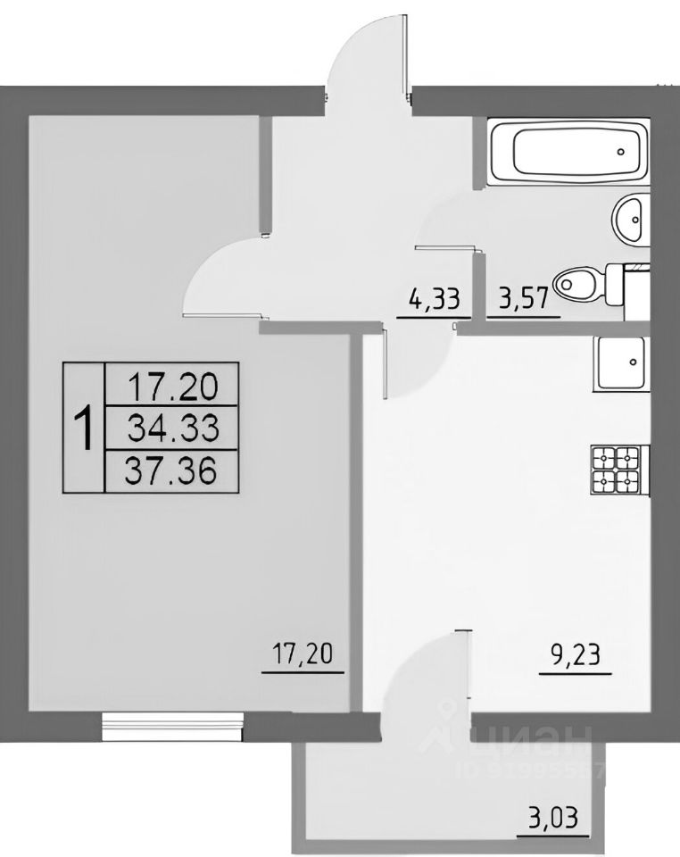Планировка этой квартиры по данным Циан