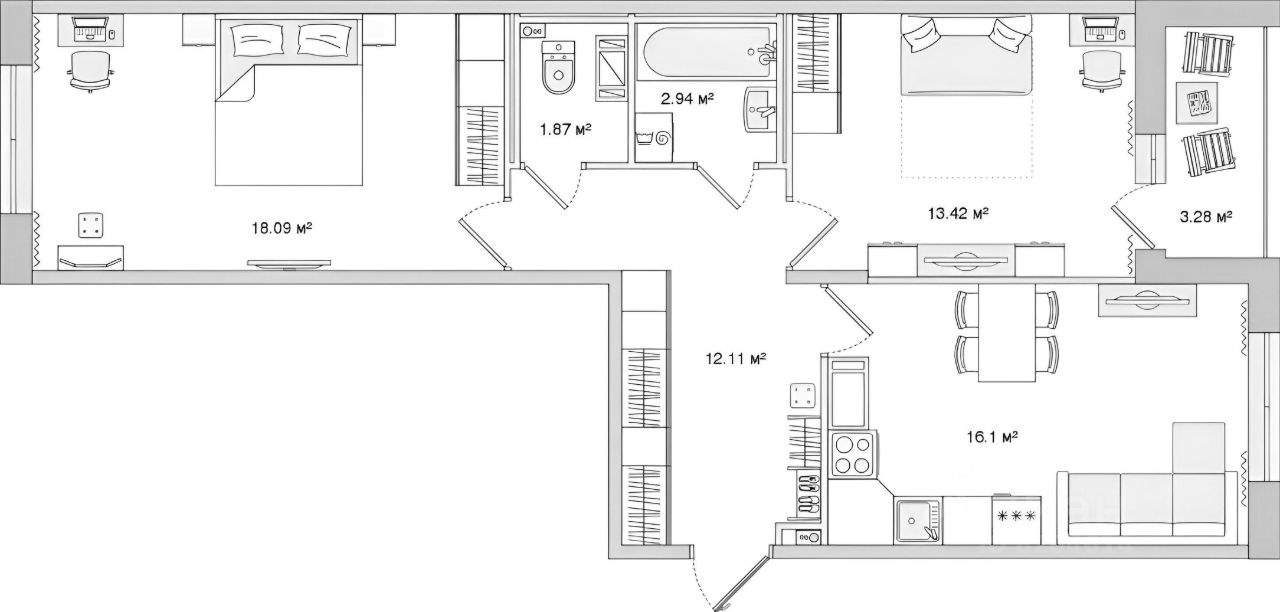 Планировка этой квартиры по данным Циан