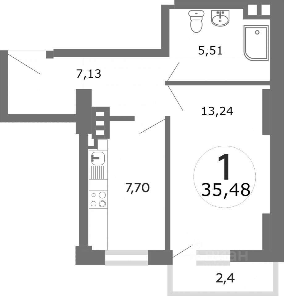 Планировка этой квартиры по данным Циан