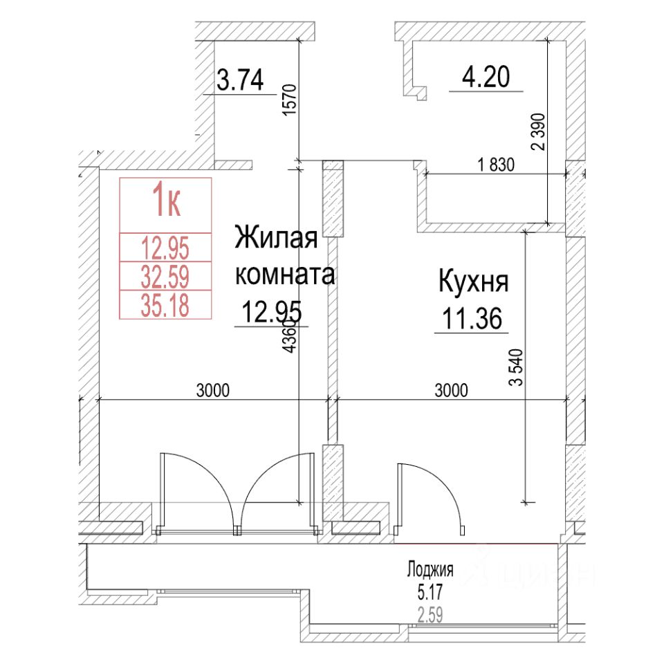 1-комн.кв., 32,5 м², 14/21 этаж