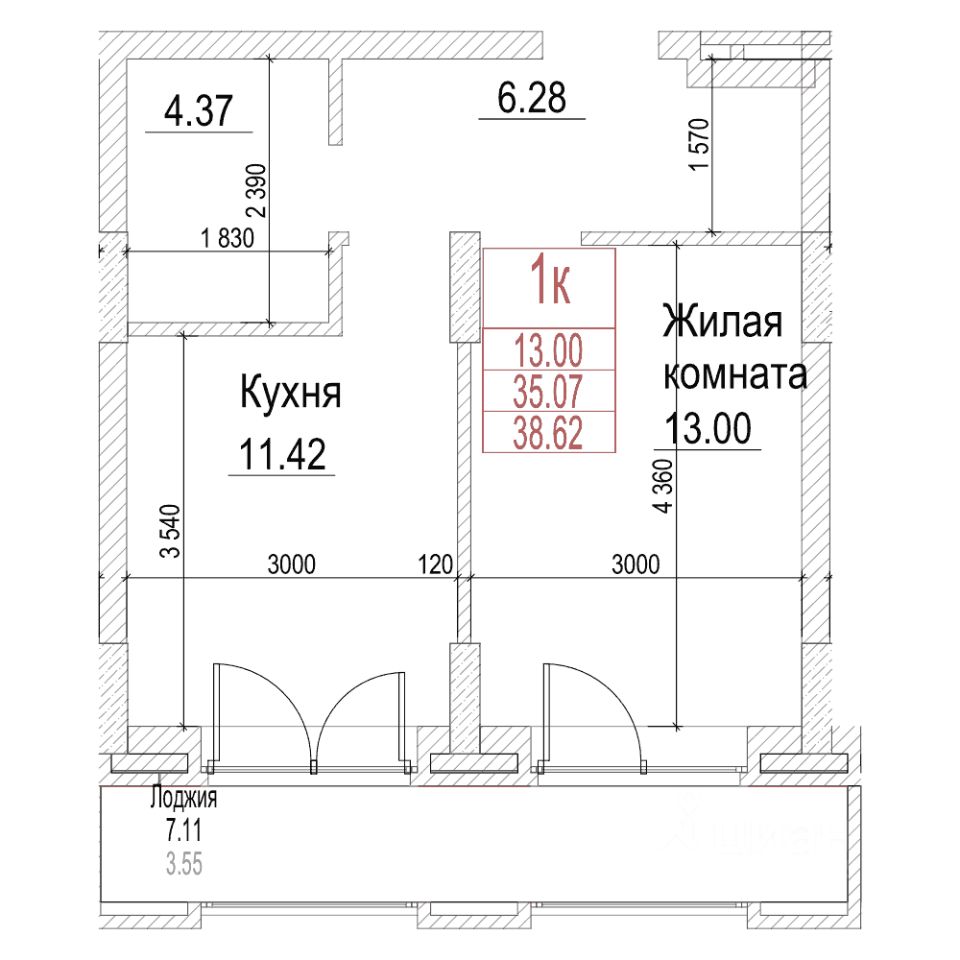 1-комн.кв., 35 м², 14/21 этаж