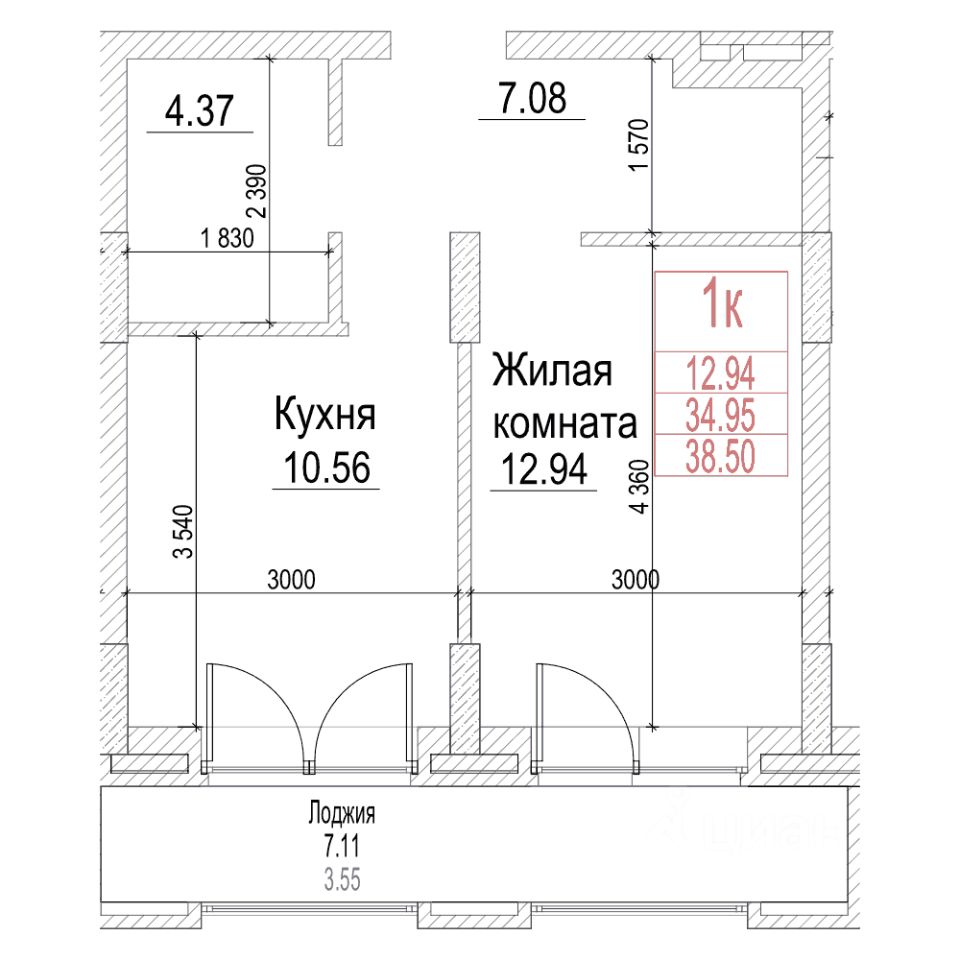 1-комн.кв., 34,9 м², 17/21 этаж