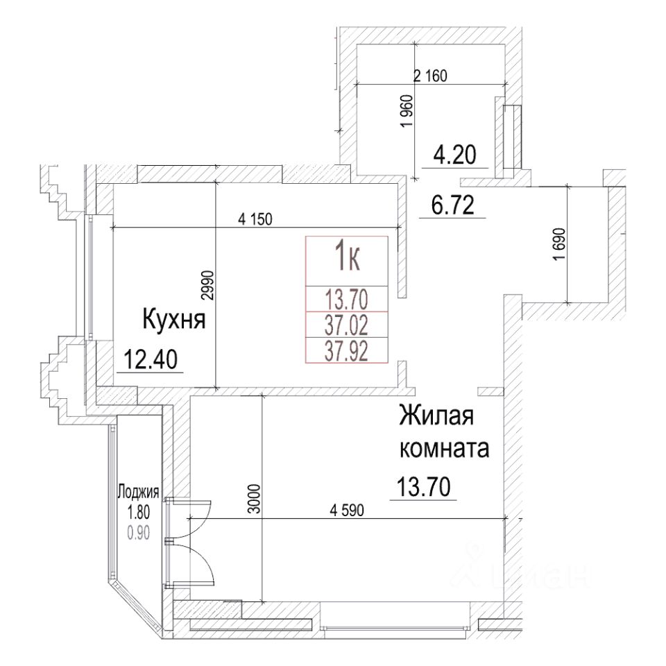 1-комн.кв., 37 м², 17/21 этаж