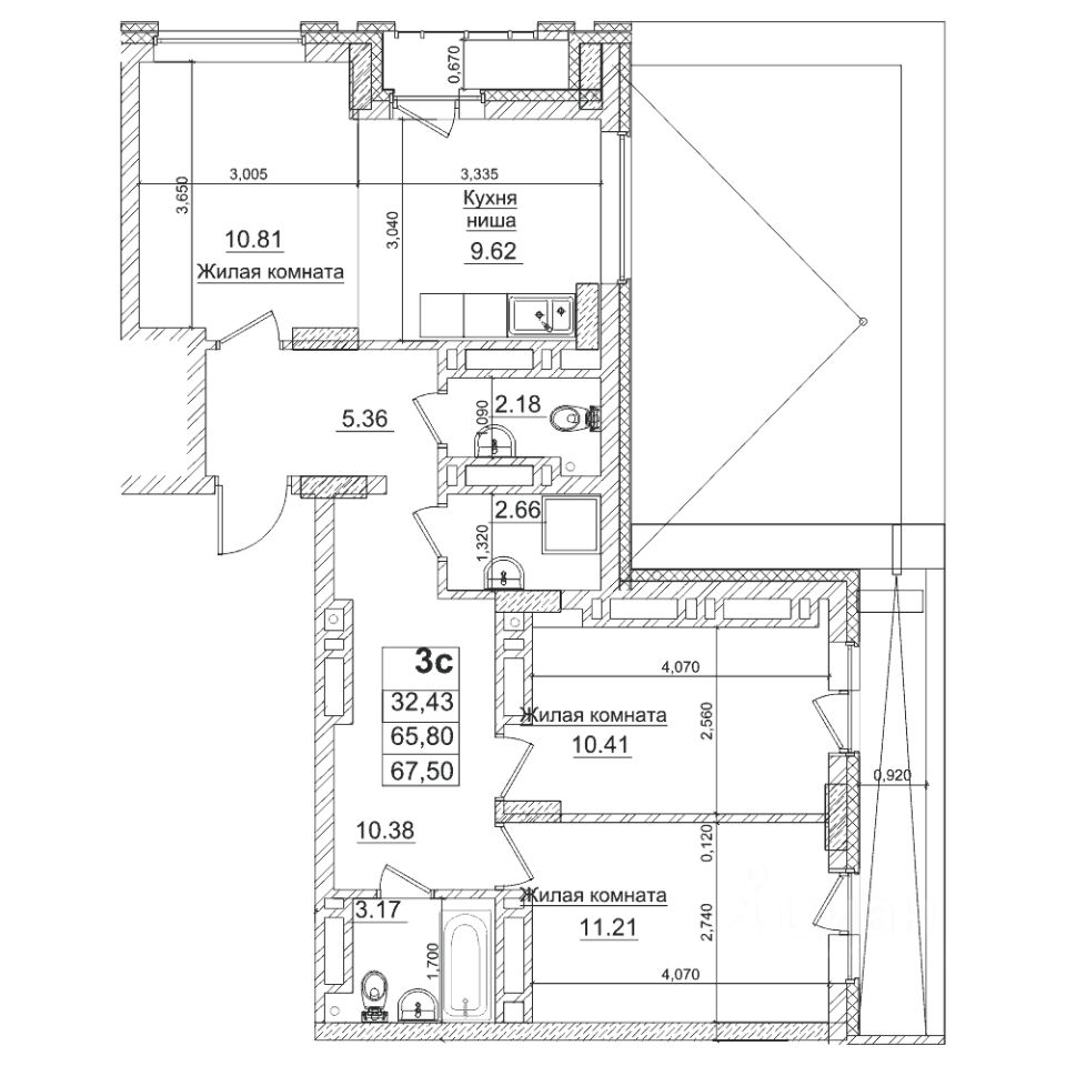 2-комн.кв., 65,8 м², 29/29 этаж
