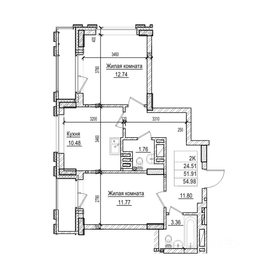 1-комн.кв., 51,9 м², 15/29 этаж