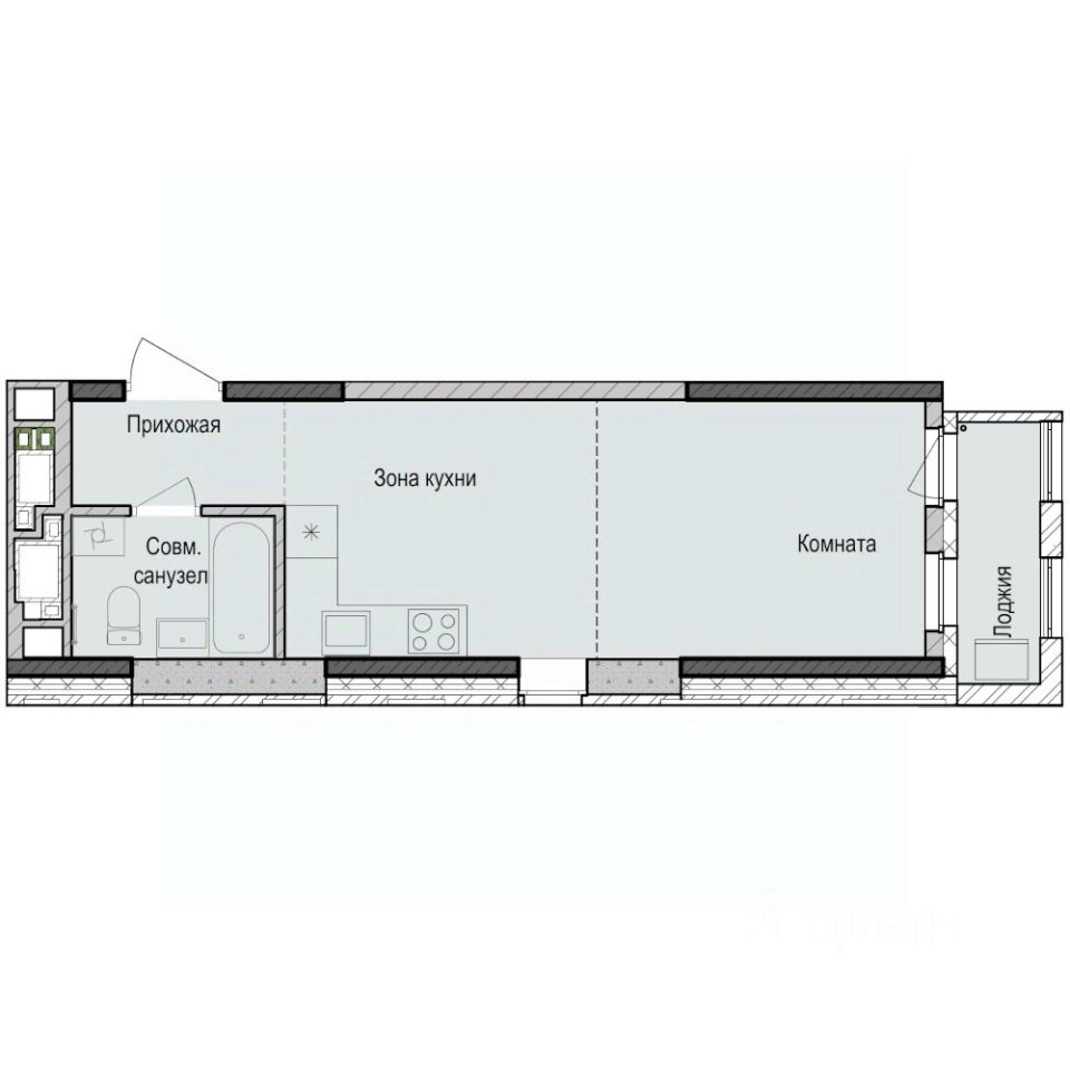 Студия, 29,7 м², 6/23 этаж