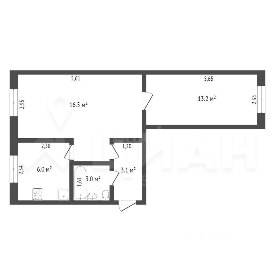 Планировка этой квартиры по данным Циан