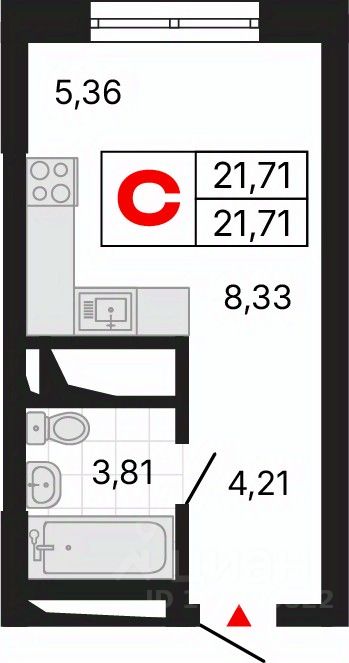Студия, 21,7 м², 11/25 этаж