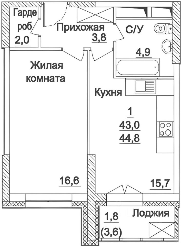 Планировка этой квартиры по данным Циан