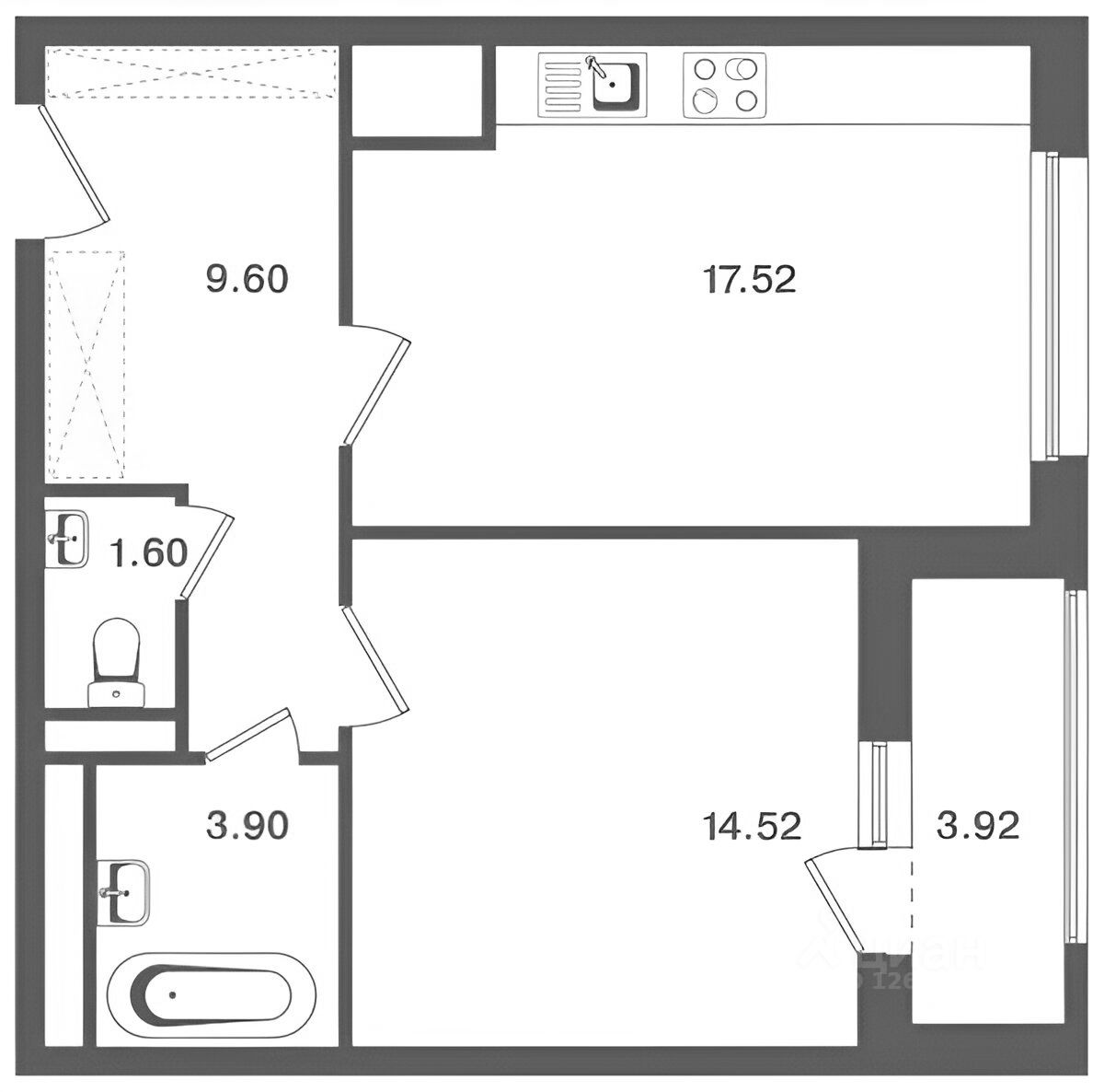 Планировка этой квартиры по данным Циан
