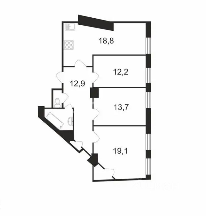 Планировка этой квартиры по данным Циан
