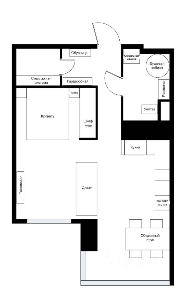 Планировка этой квартиры по данным Циан