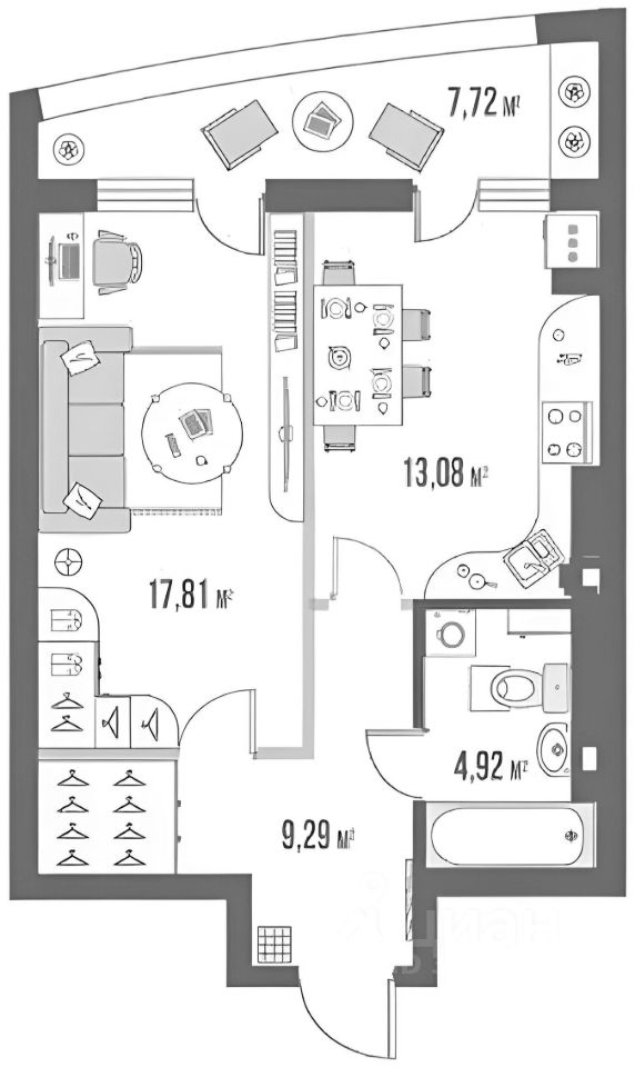 Планировка этой квартиры по данным Циан