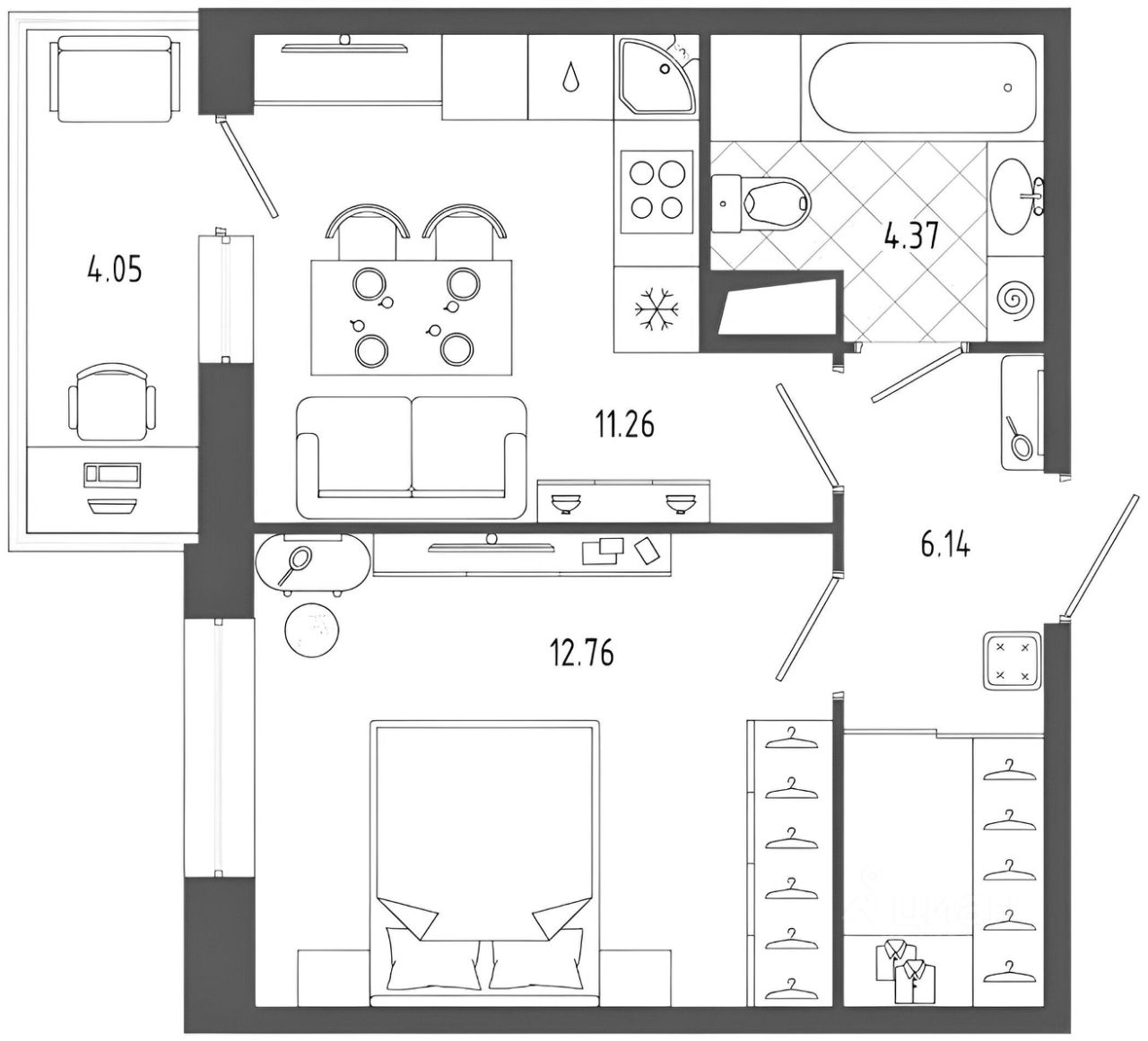 Планировка этой квартиры по данным Циан