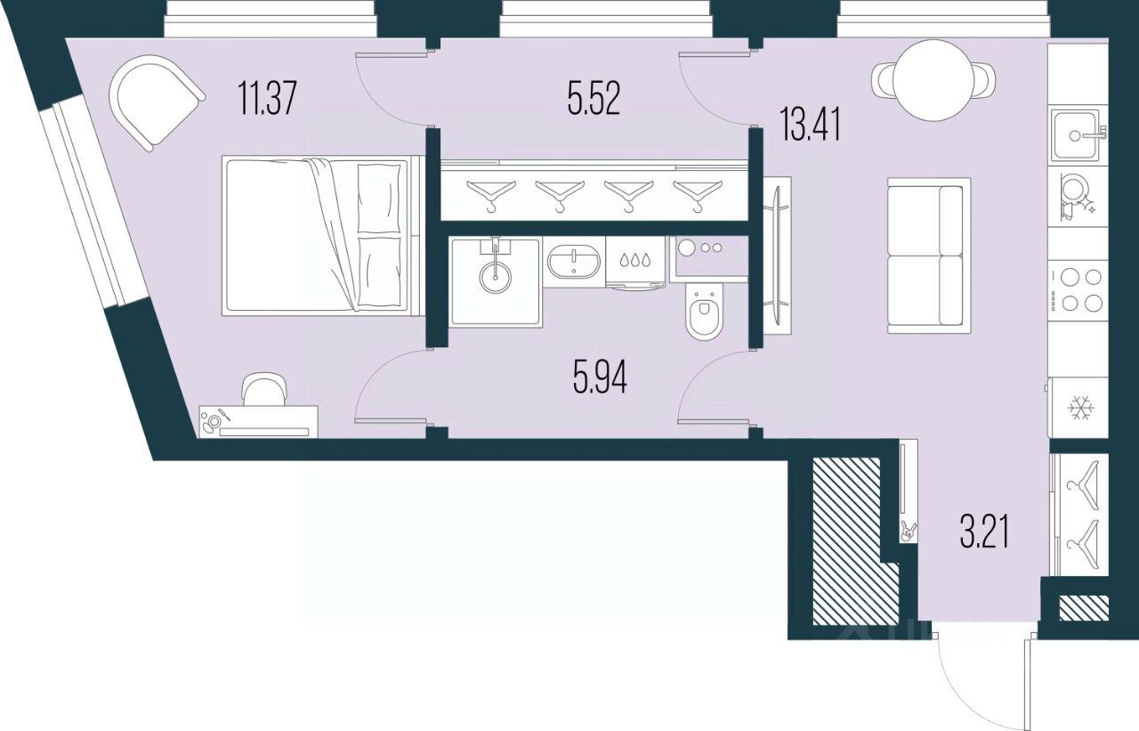 1-комн.кв., 39,5 м², 2/17 этаж