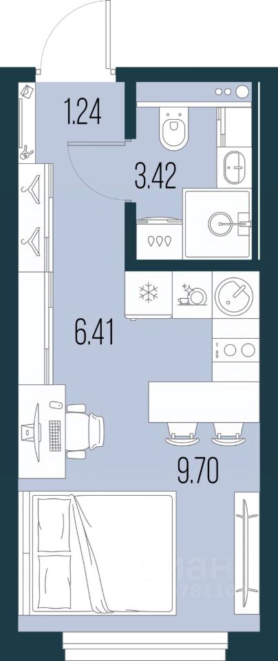 Студия, 20,8 м², 2/22 этаж
