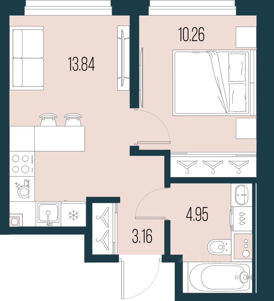 1-комн.кв., 32,2 м², 2/22 этаж