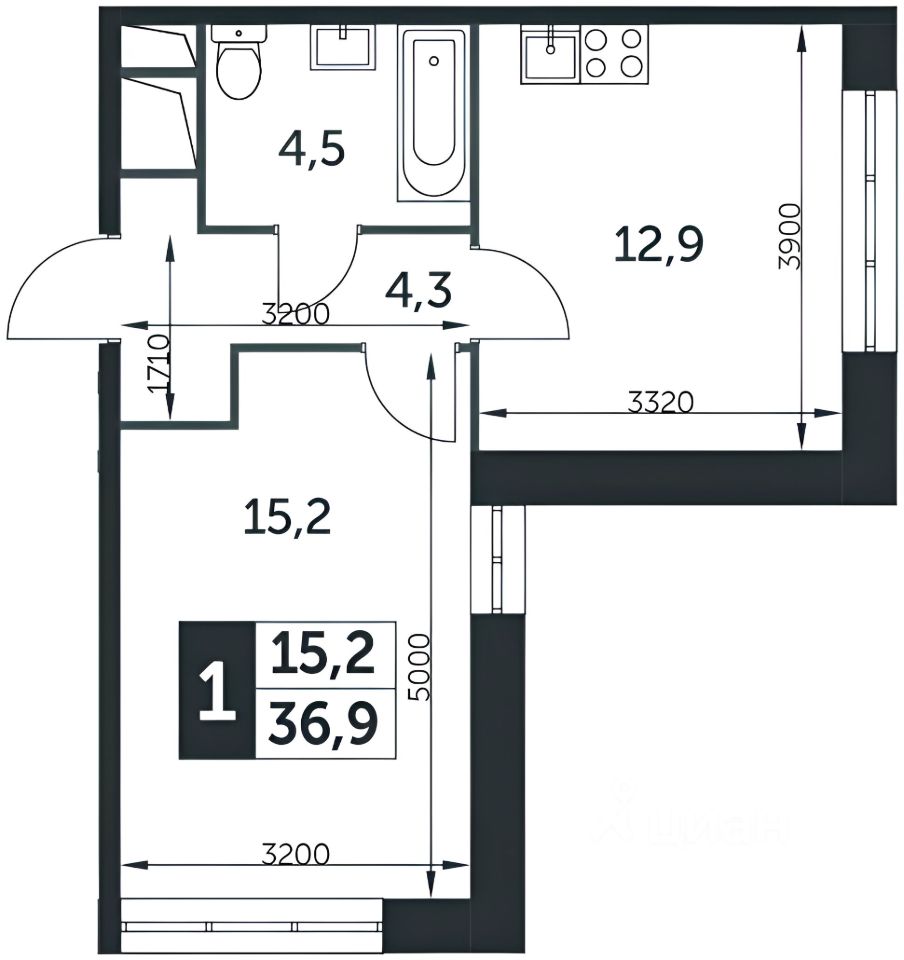 Планировка этой квартиры по данным Циан